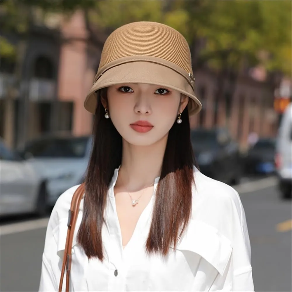 Elegant Bowknot Bucket Hat for Women Casual Straw Sun Hat Summer Wide Brim Fisherman Caps Travel Vacation Beach Hat