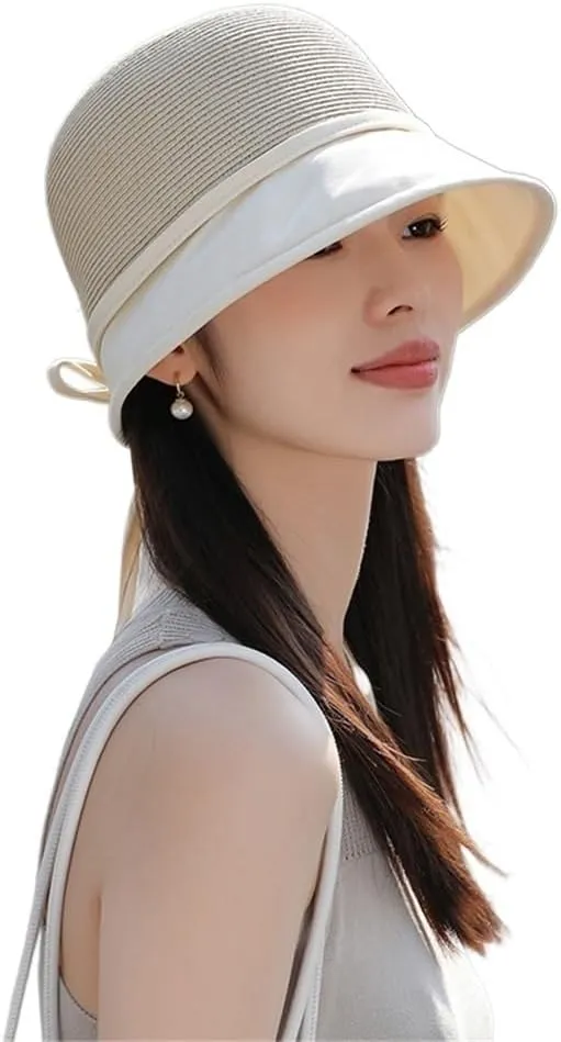 Elegant Bowknot Bucket Hat for Women Casual Straw Sun Hat Summer Wide Brim Fisherman Caps Travel Vacation Beach Hat