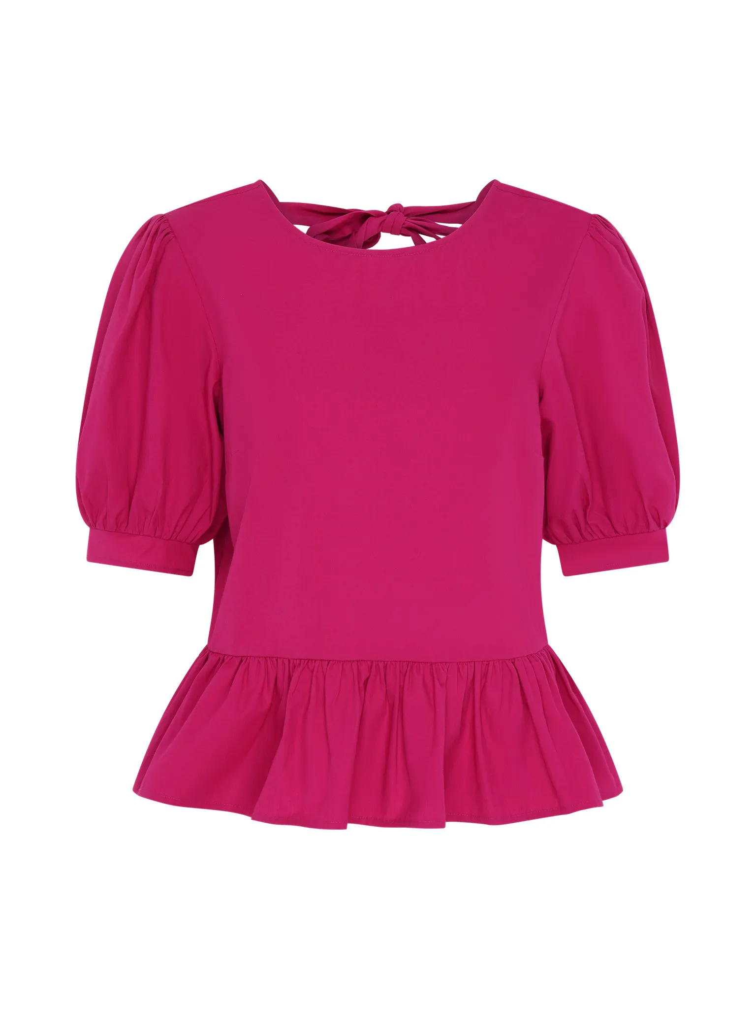Ellie Frill Hem Puff Sleeve Cotton Blouse in Magenta