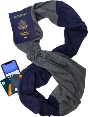 elzama Travel Scarf 2 Hidden Zipper Pocket for Women, Infinity Loop Scarf with Double Zip Pockets, Neck Wrap, Dual Color