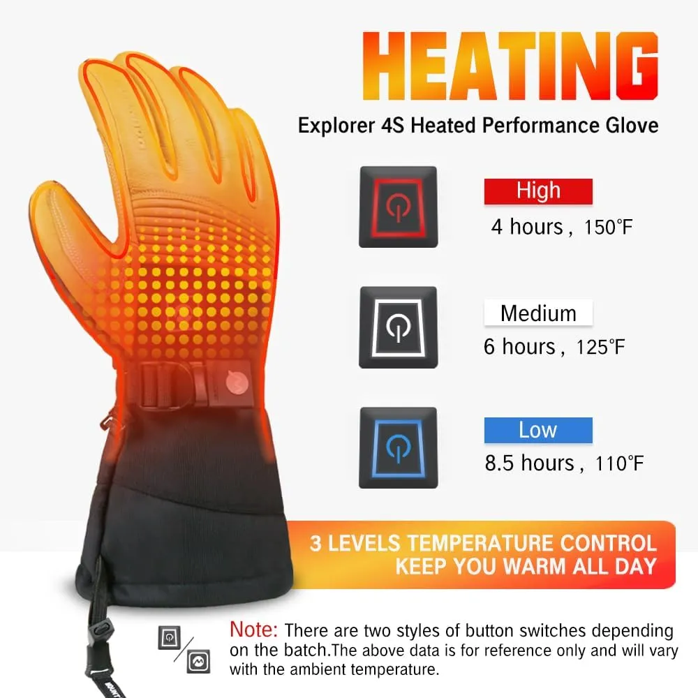 Explorer 4 Unisex Battery Heated Gloves Waterproof Touch Screen Skiing Snowboarding Hiking Gloves for Men Women