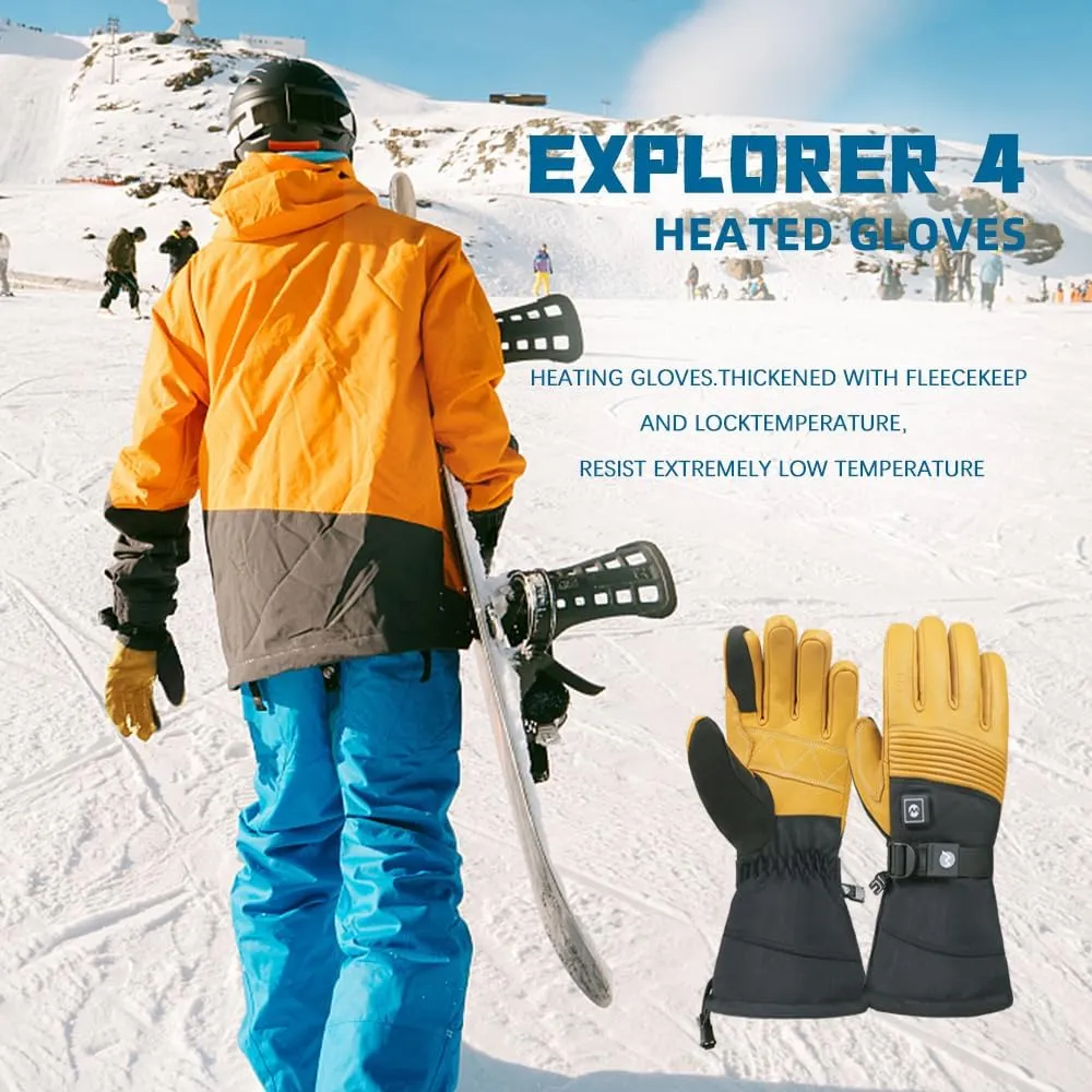 Explorer 4 Unisex Battery Heated Gloves Waterproof Touch Screen Skiing Snowboarding Hiking Gloves for Men Women