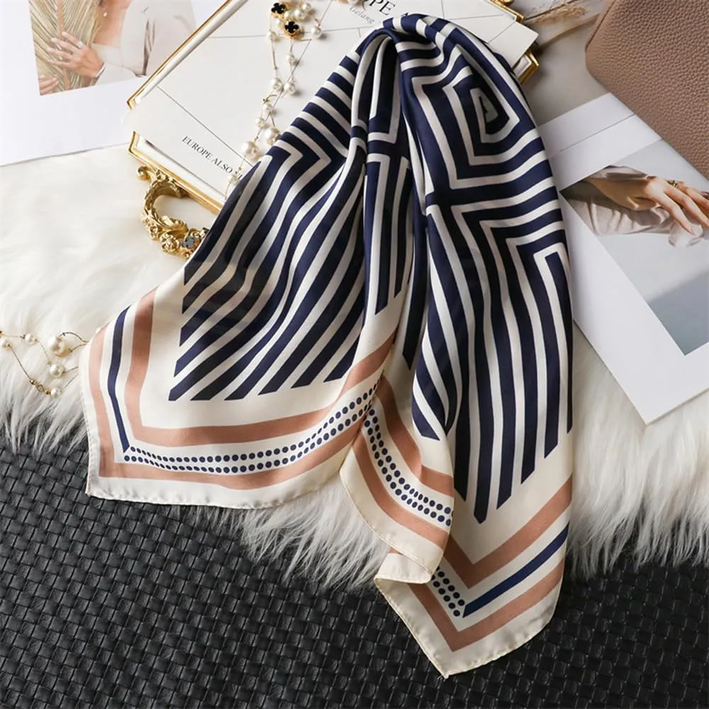 Fashion and Elegant Silk Feeling Scarf Square Satin Retro Style Sunscreen Head Scarf for Women 27.5" × 27.5"