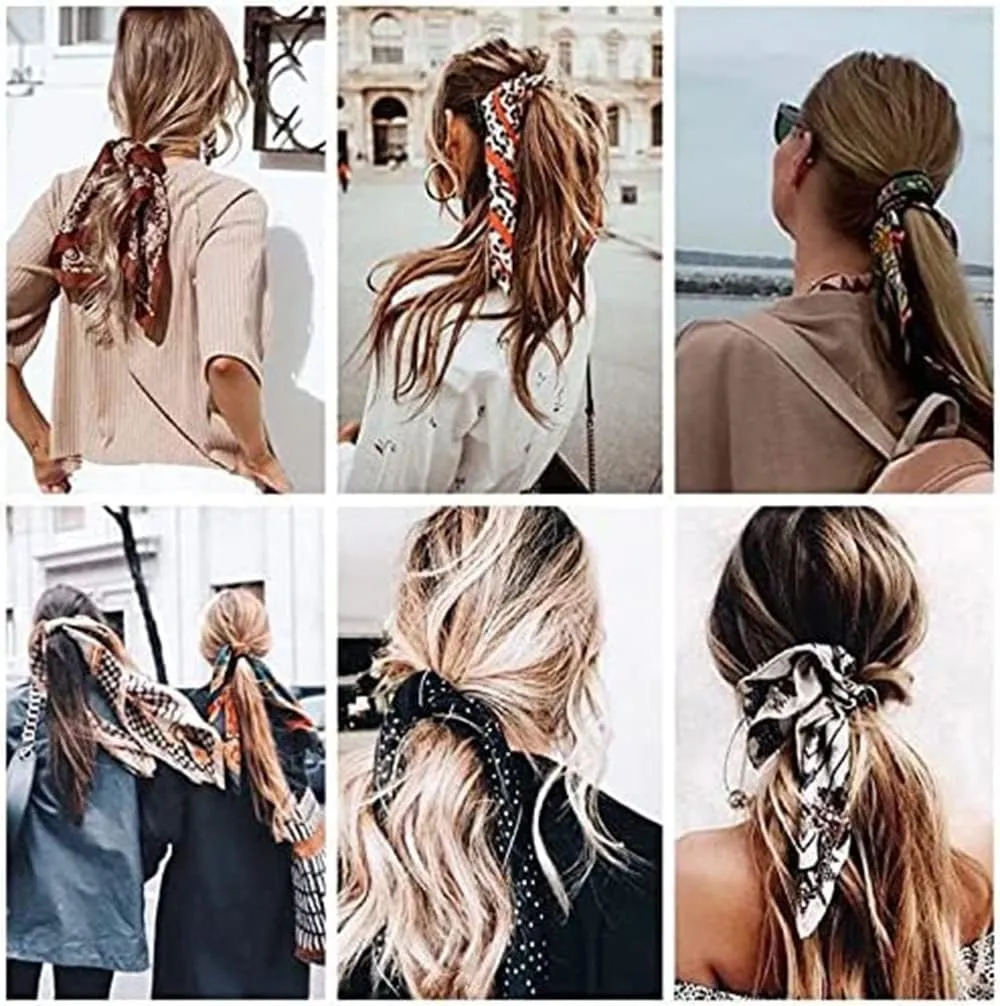 Fashion and Elegant Silk Feeling Scarf Square Satin Retro Style Sunscreen Head Scarf for Women 27.5" × 27.5"