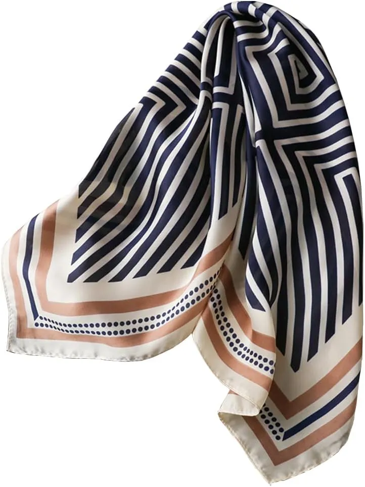 Fashion and Elegant Silk Feeling Scarf Square Satin Retro Style Sunscreen Head Scarf for Women 27.5" × 27.5"