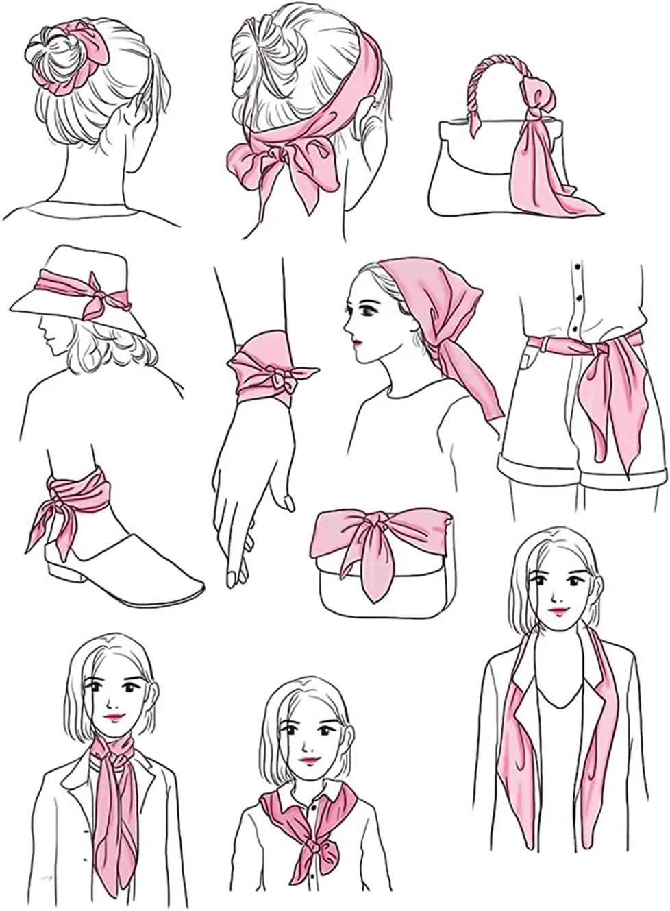 Fashion and Elegant Silk Feeling Scarf Square Satin Retro Style Sunscreen Head Scarf for Women 27.5" × 27.5"