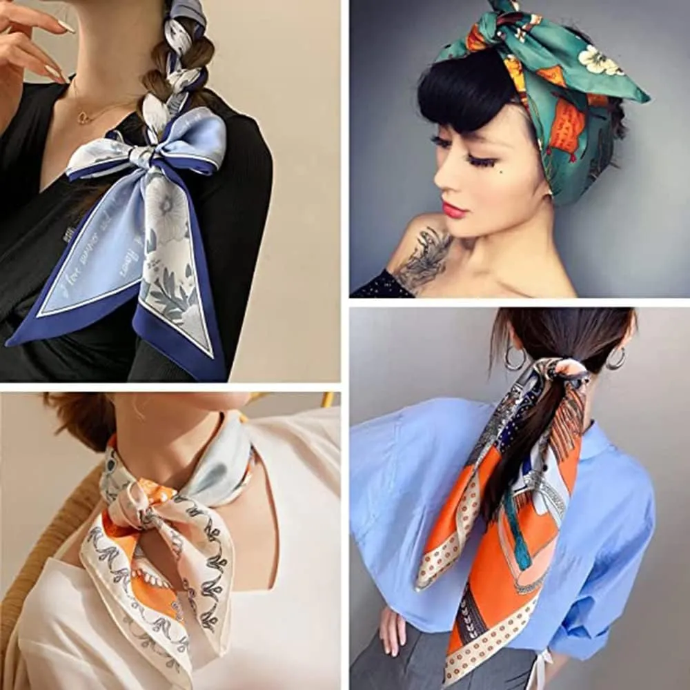 Fashion and Elegant Silk Feeling Scarf Square Satin Retro Style Sunscreen Head Scarf for Women 27.5" × 27.5"