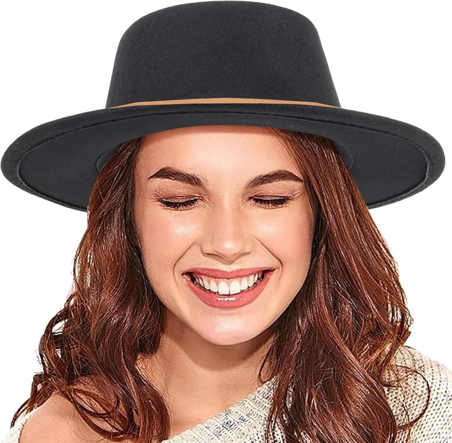Felt Fedora Hat Womens Classic Hat Wide Brim Jazz Hat with Belt Buckle