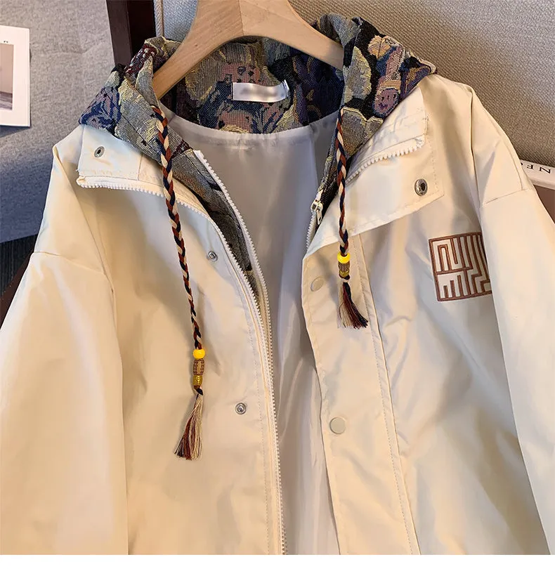 Floral Embroidered Hooded Punching Jacket