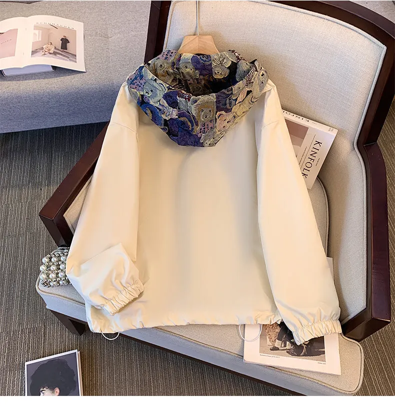Floral Embroidered Hooded Punching Jacket