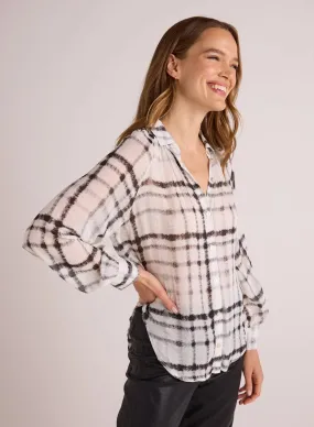 Flowy Raglan Sleeve Shirt - Brushed Plaid Print