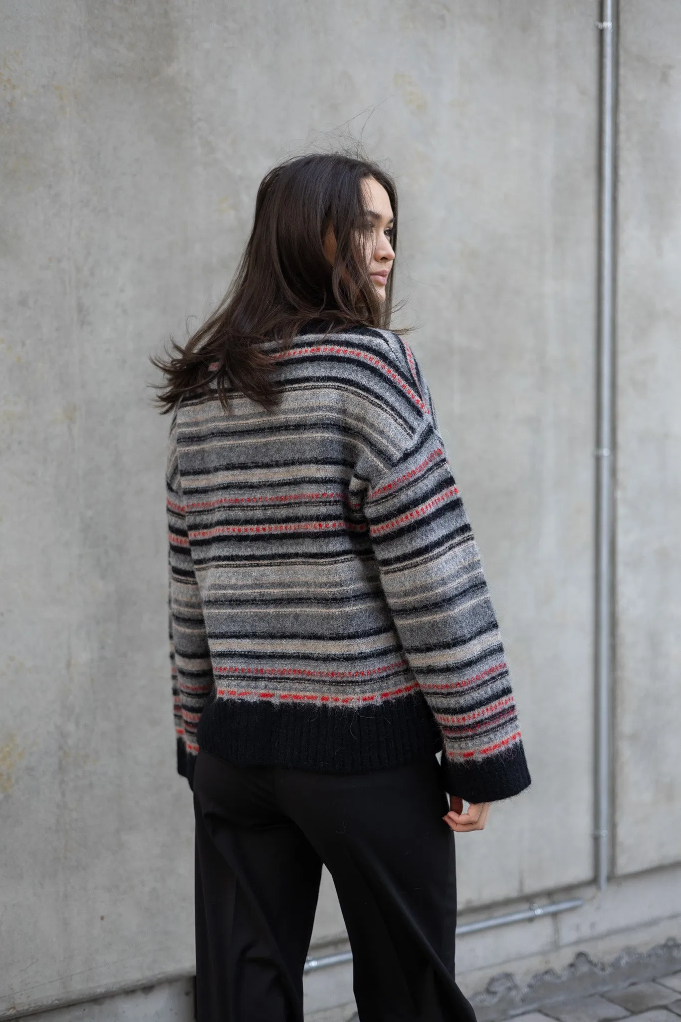 GANNI Soft Wool Stripe Boxy Cardigan