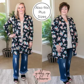 Garden Party Floral Print Super Soft Cardigan in Black
