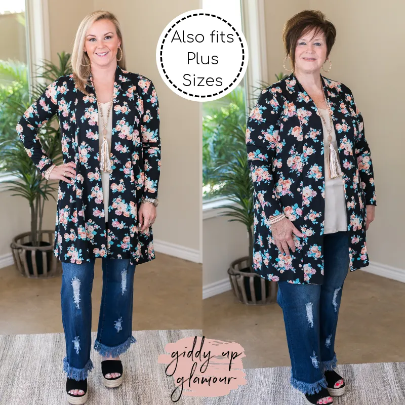 Garden Party Floral Print Super Soft Cardigan in Black