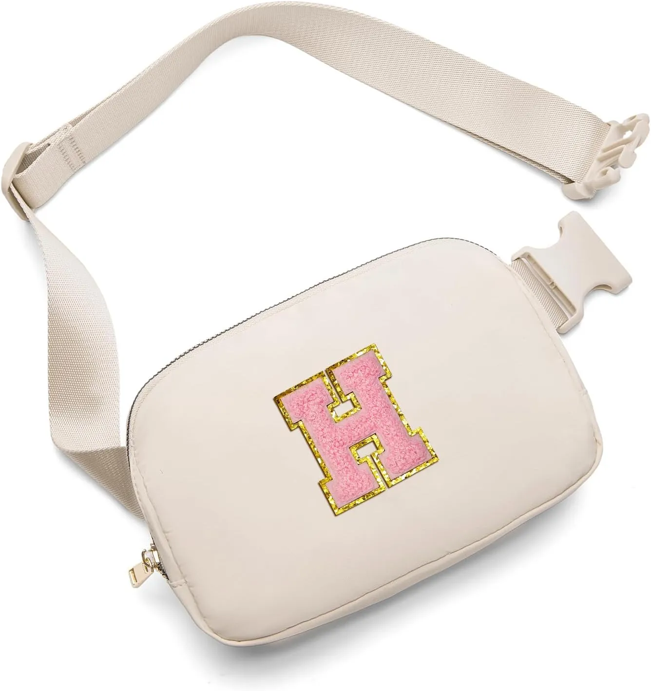 Gitus Belt Bag Fanny Pack Crossbody Bags with Initial Letter Patch Cute Stuff Birthday Gifts for Teenager Girls Trendy Preppy Stuff for Teen Girls Cool Stuff for Teens (Beige-H)