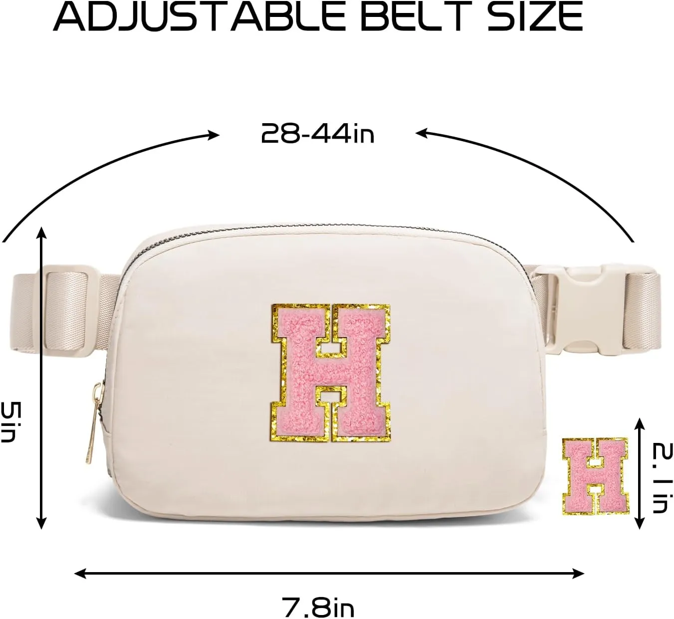 Gitus Belt Bag Fanny Pack Crossbody Bags with Initial Letter Patch Cute Stuff Birthday Gifts for Teenager Girls Trendy Preppy Stuff for Teen Girls Cool Stuff for Teens (Beige-H)