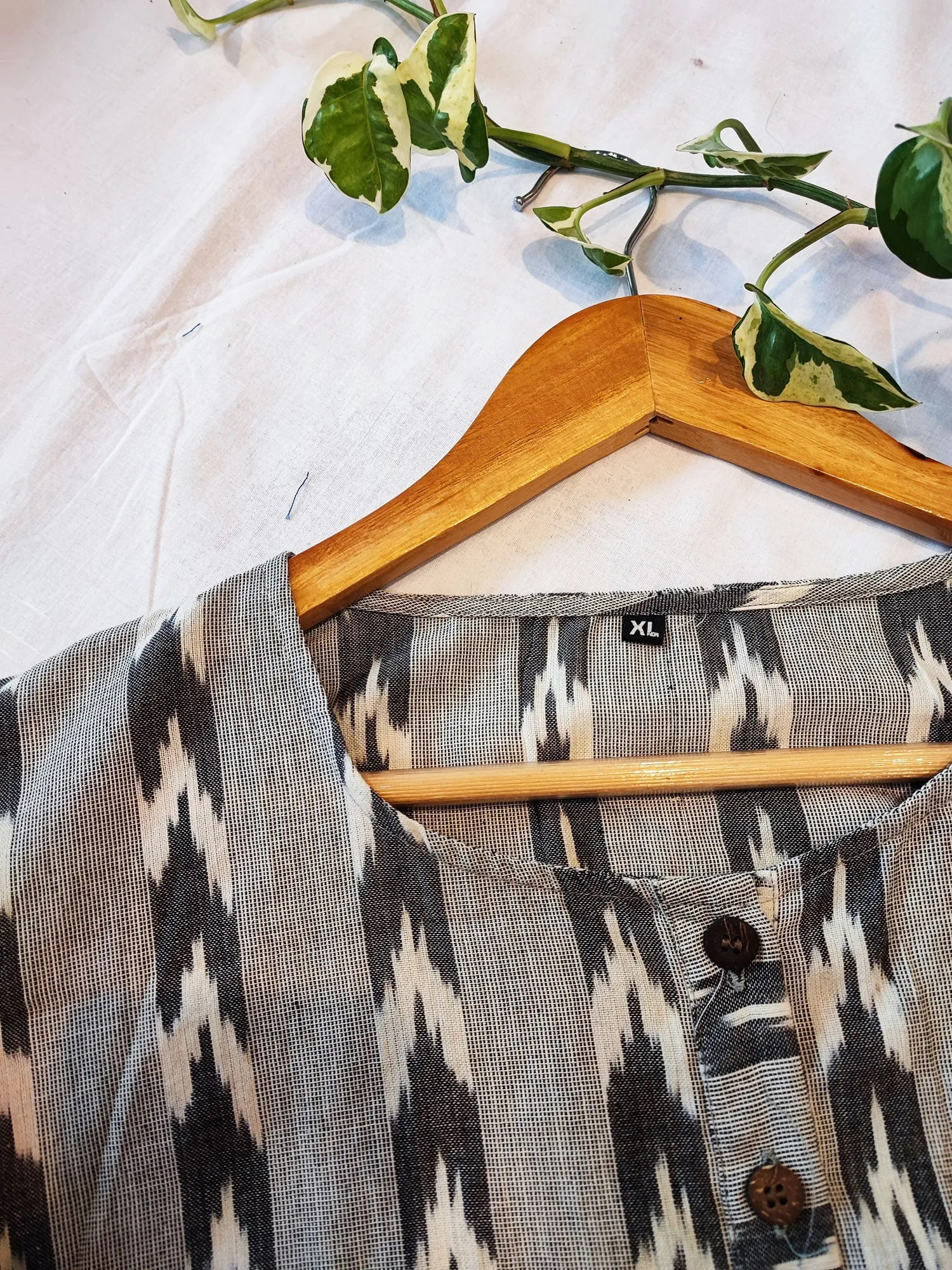 Gray & Black Ikkat Pattern Cotton Contemporary Blouse/Crop Top