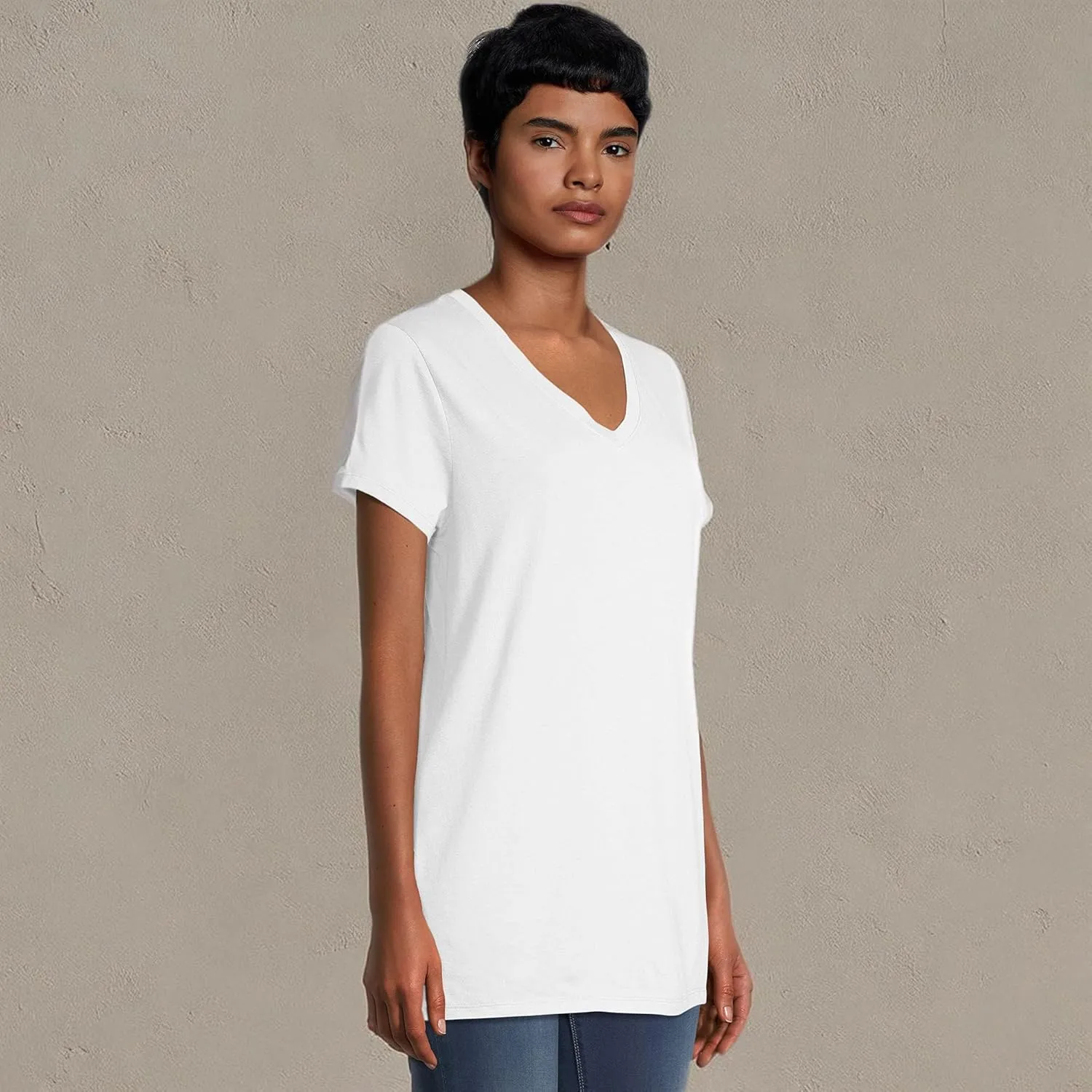 Hanes Women's Short Sleeve Flowy V-Neck T-Shirt