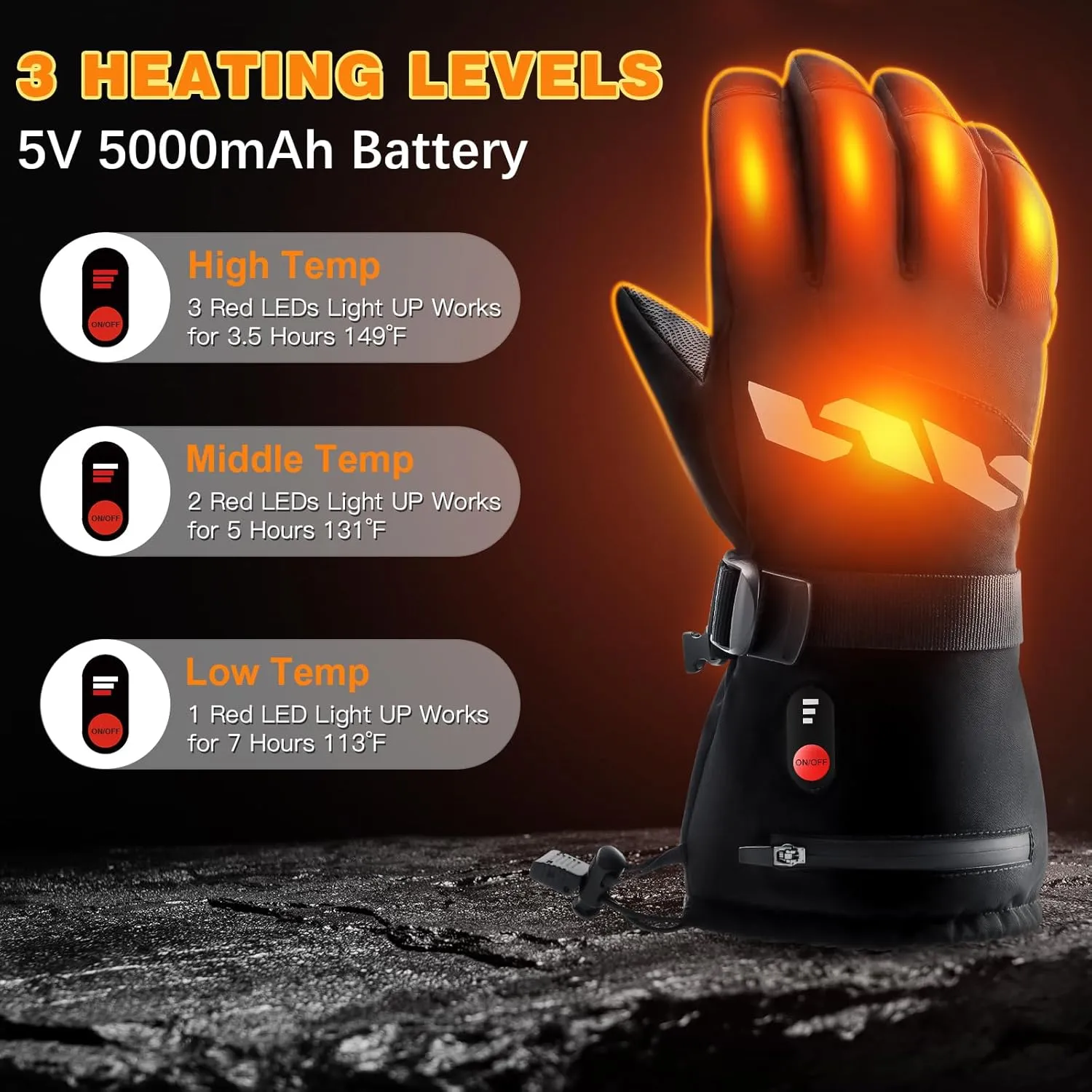 Heated Motorcycle Gloves for Men & Women, Rechargeable 5000mAh Battery, Waterproof for Winter Outdoor Activities