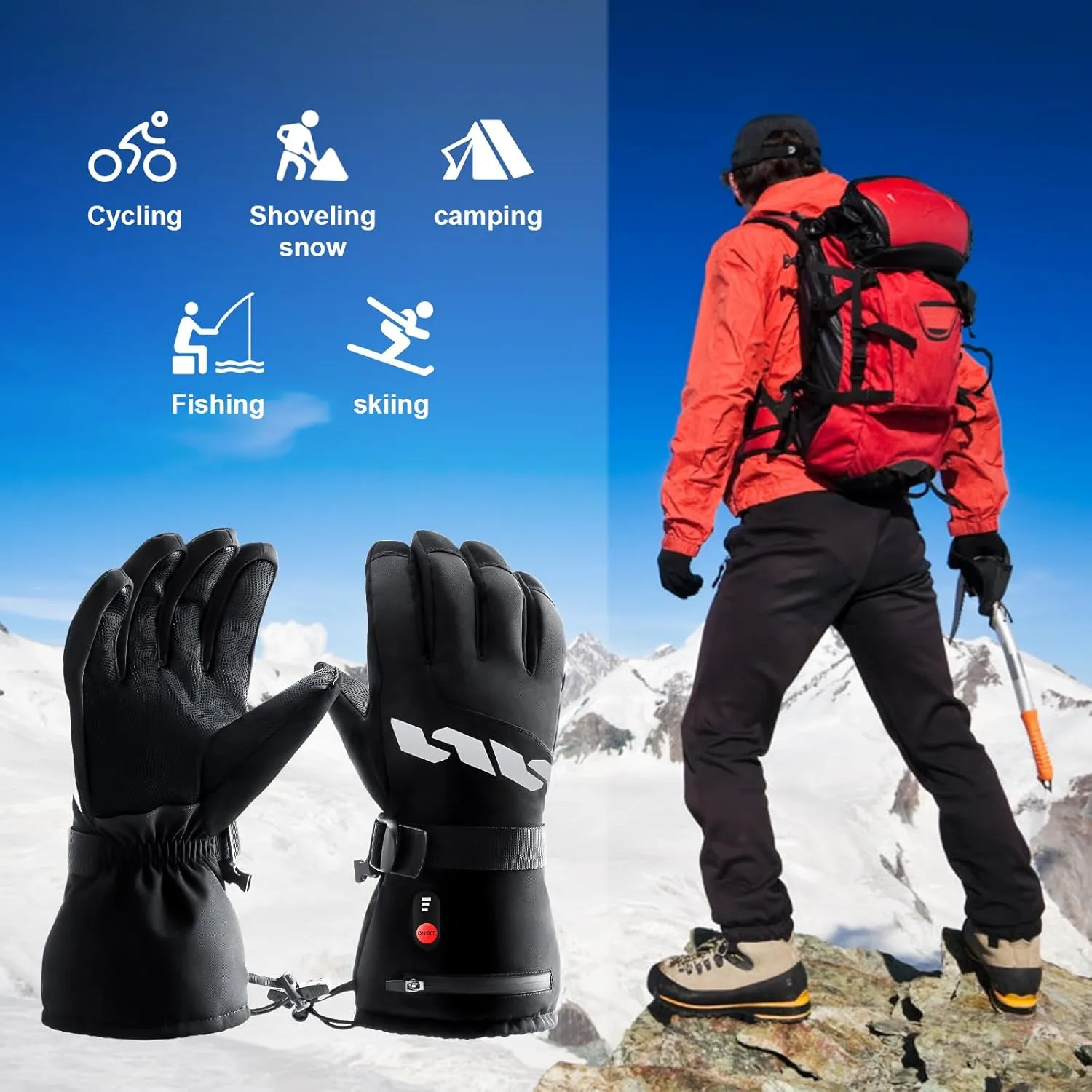 Heated Motorcycle Gloves for Men & Women, Rechargeable 5000mAh Battery, Waterproof for Winter Outdoor Activities