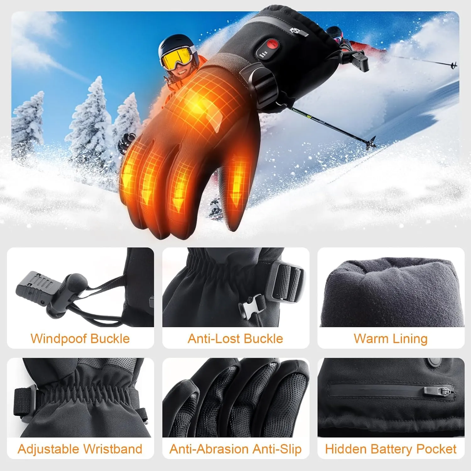 Heated Motorcycle Gloves for Men & Women, Rechargeable 5000mAh Battery, Waterproof for Winter Outdoor Activities