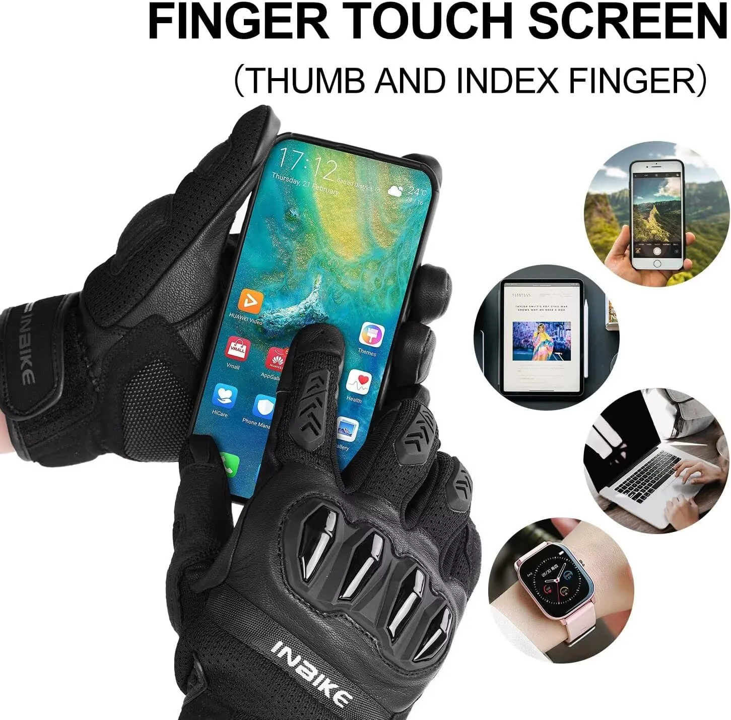 INBIKE Men's Premium Leather Motorcycle Gloves, Hard Knuckle Shell Protection, Breathable Mesh, Leather Gel Palm, Touchscreen Motorbike Riding Gloves for ATV BMX MTB