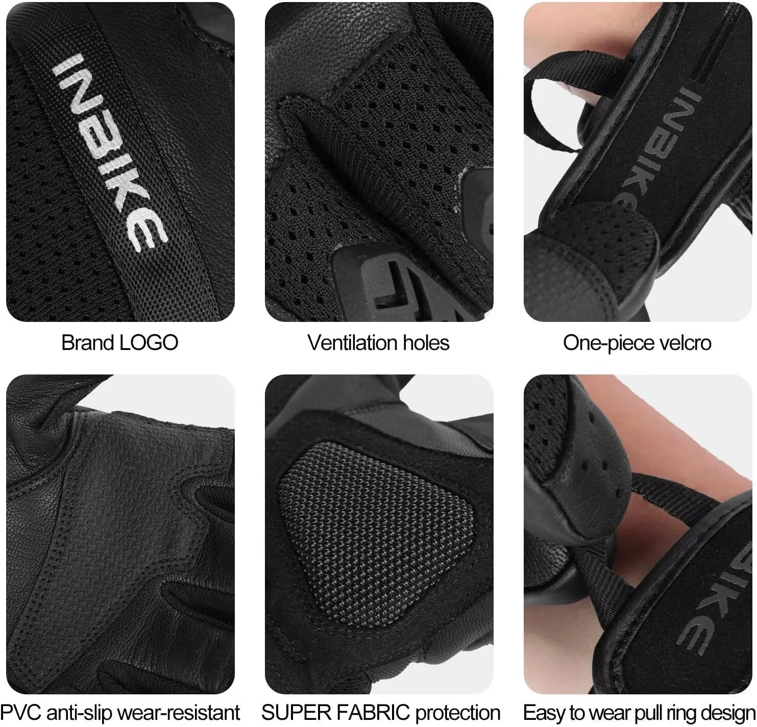 INBIKE Men's Premium Leather Motorcycle Gloves, Hard Knuckle Shell Protection, Breathable Mesh, Leather Gel Palm, Touchscreen Motorbike Riding Gloves for ATV BMX MTB