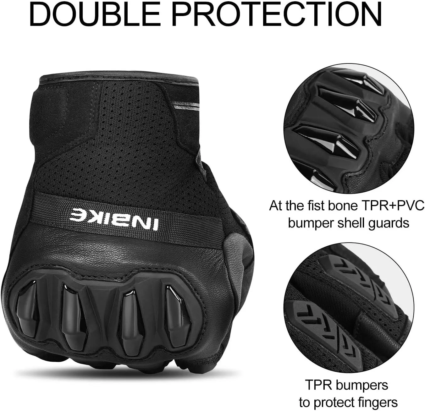 INBIKE Men's Premium Leather Motorcycle Gloves, Hard Knuckle Shell Protection, Breathable Mesh, Leather Gel Palm, Touchscreen Motorbike Riding Gloves for ATV BMX MTB