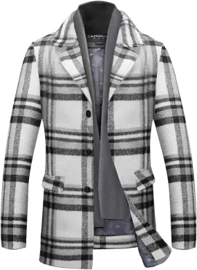 INVACHI Men's Wool Blend Pea Coat Warm Winter Trench Coat with Detachable Soft Scarf Single Breasted Overcoat