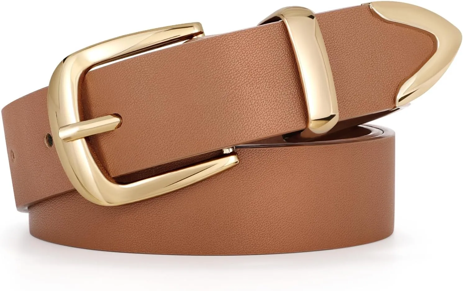 JASGOOD Women's Fashion Leather Belt Ladies Gold Buckle Leather Belt for Jeans Pants Dresses
