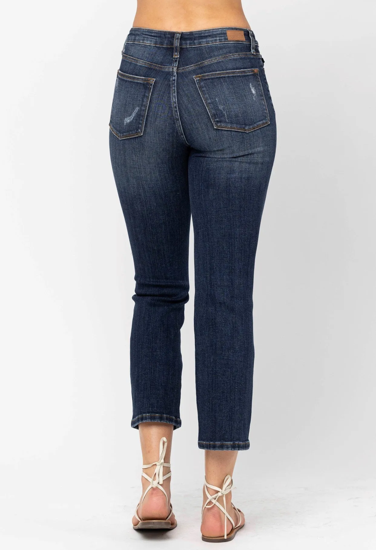 Judy Blue Mid-Rise Ripped Cropped Straight Leg Jeans