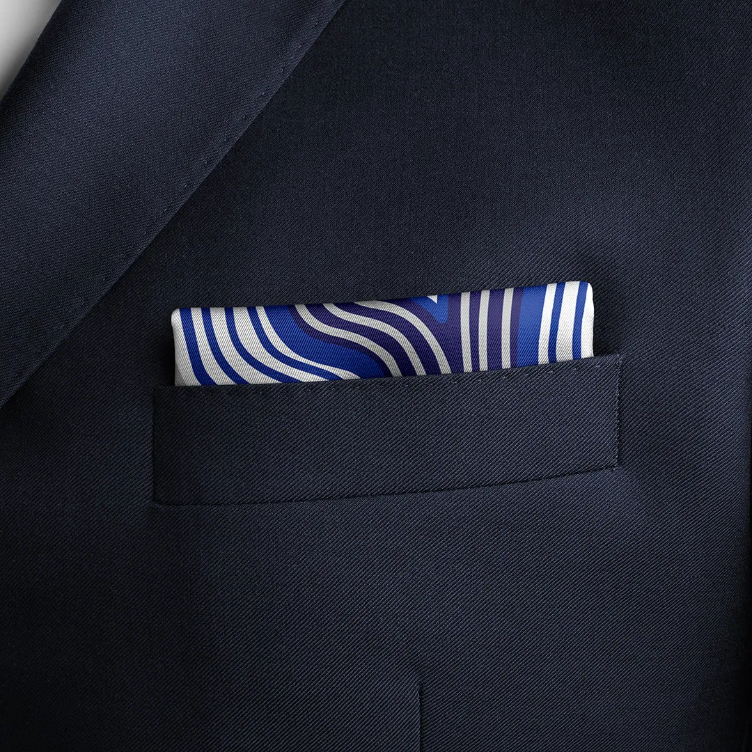 Lasdun Neckerchief / Pocket Square - Blue/ White