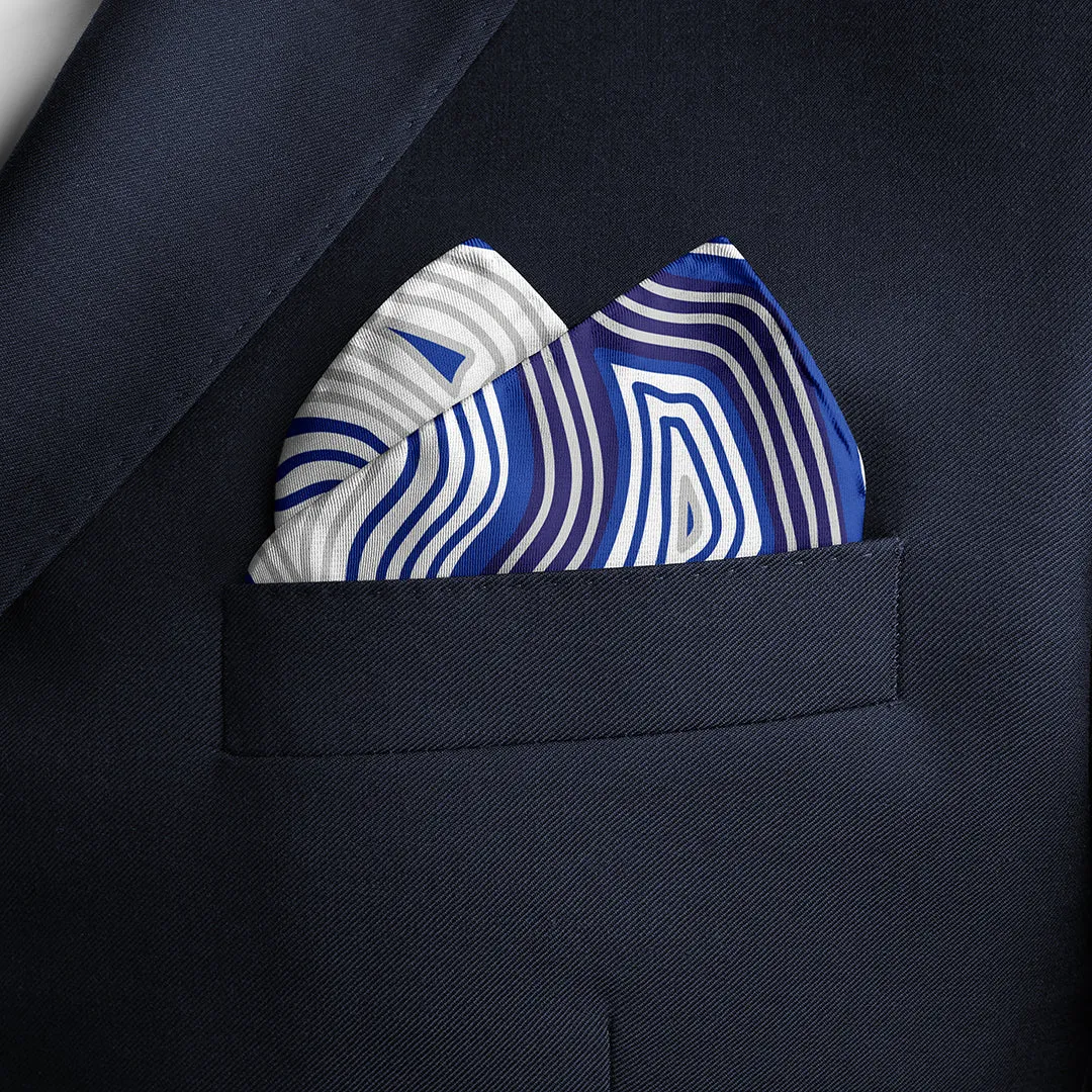 Lasdun Neckerchief / Pocket Square - Blue/ White