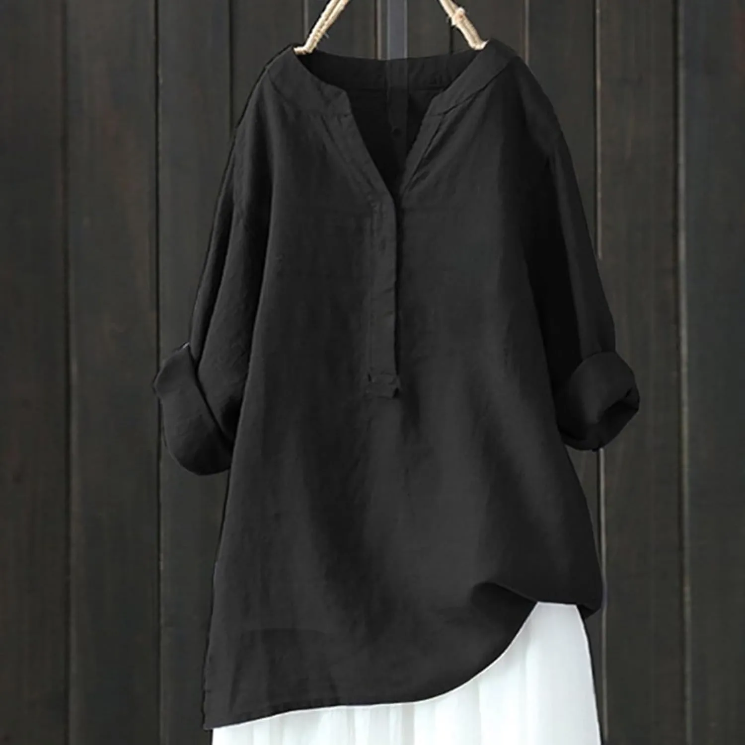 Linen Shirt for Women Breathable Tops Loose Button V Neck Tops Womens Daily Tunic Blouse Oversized Summer Tee Shirts