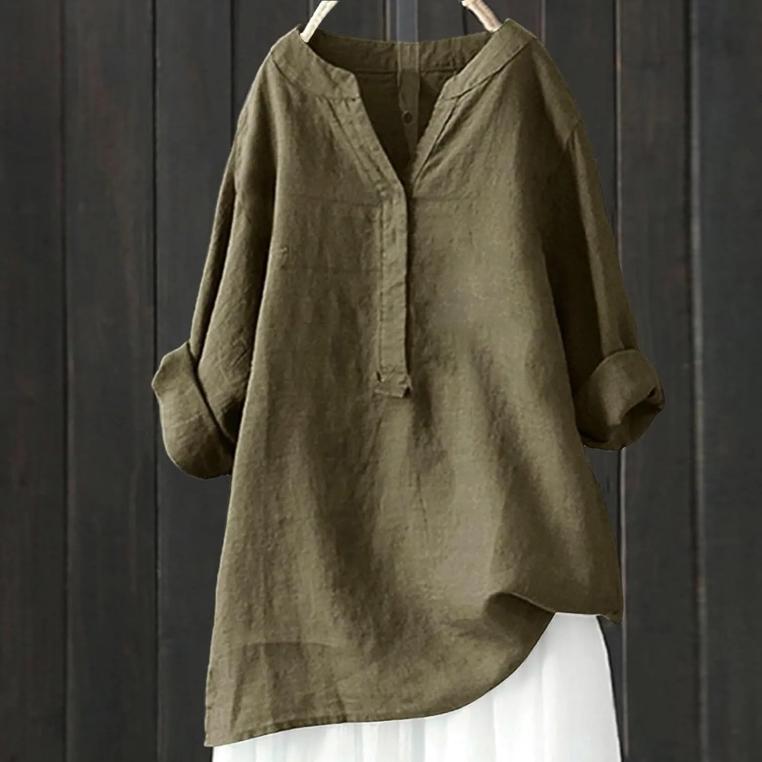 Linen Shirt for Women Breathable Tops Loose Button V Neck Tops Womens Daily Tunic Blouse Oversized Summer Tee Shirts