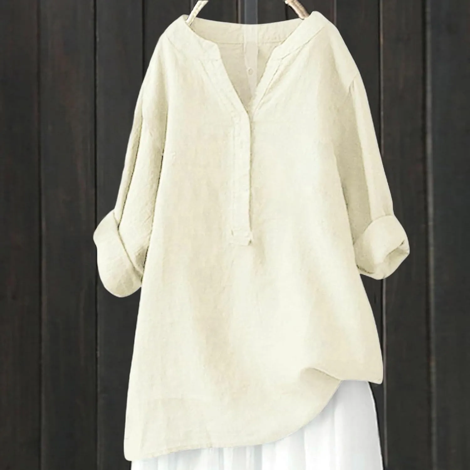 Linen Shirt for Women Breathable Tops Loose Button V Neck Tops Womens Daily Tunic Blouse Oversized Summer Tee Shirts