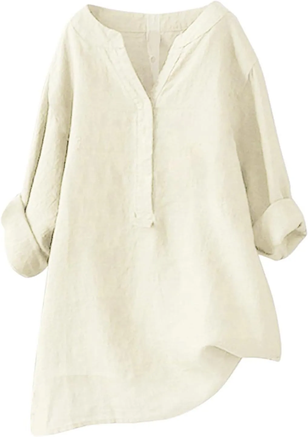 Linen Shirt for Women Breathable Tops Loose Button V Neck Tops Womens Daily Tunic Blouse Oversized Summer Tee Shirts