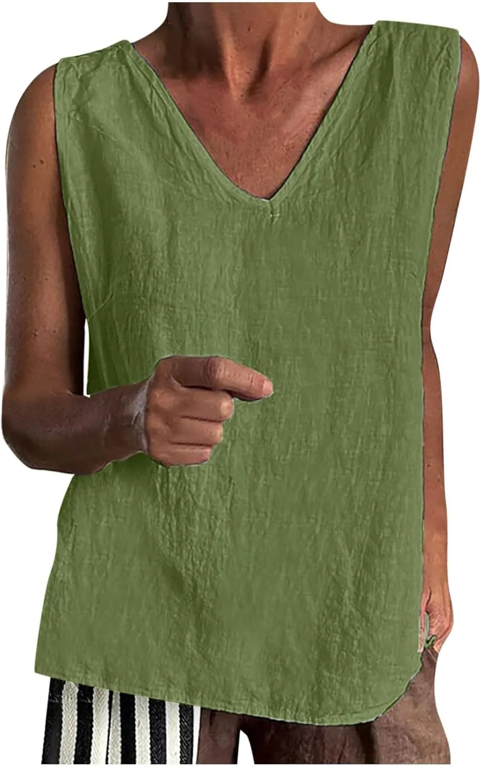 Linen Tank Tops for Women Summer Casual V Neck Sleeveless T-Shirts Basic Lightweight Breathable Pullover Tee Shirts