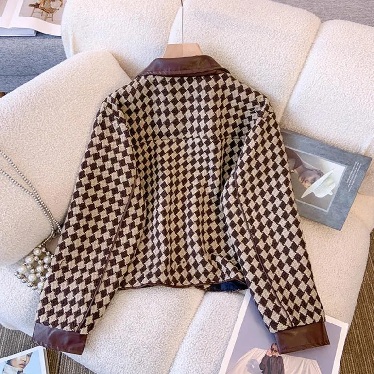 Loose-fit Houndstooth Printed Short Jacket