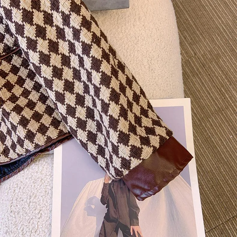 Loose-fit Houndstooth Printed Short Jacket