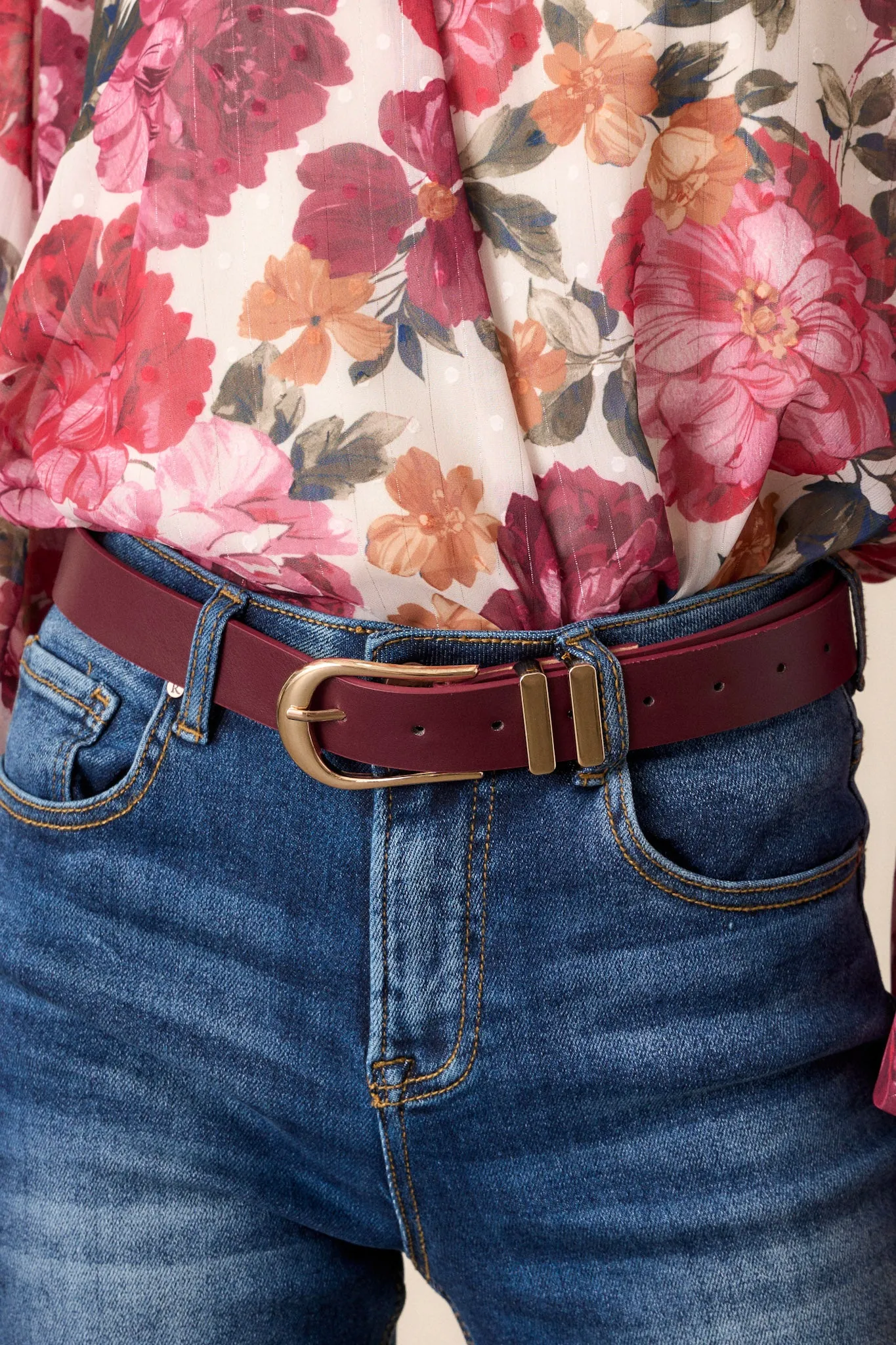 Lost In Thought Merlot Faux Leather Belt