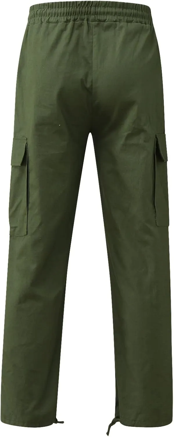 Men's Casual Linen Pants Lightweight Casual Relaxed Fit Wide Leg Breathable Drawstring Waist Summer Beach Trousers
