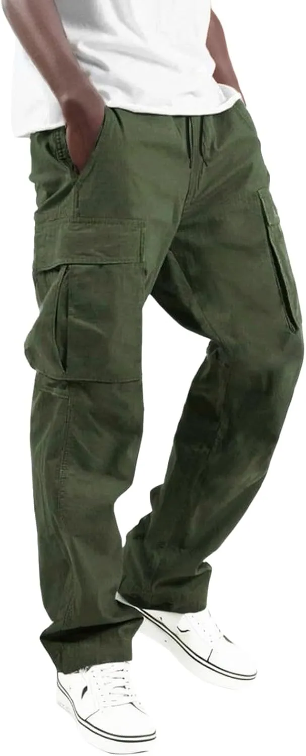 Men's Casual Linen Pants Lightweight Casual Relaxed Fit Wide Leg Breathable Drawstring Waist Summer Beach Trousers