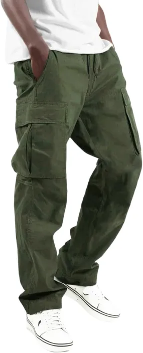 Men's Casual Linen Pants Lightweight Casual Relaxed Fit Wide Leg Breathable Drawstring Waist Summer Beach Trousers