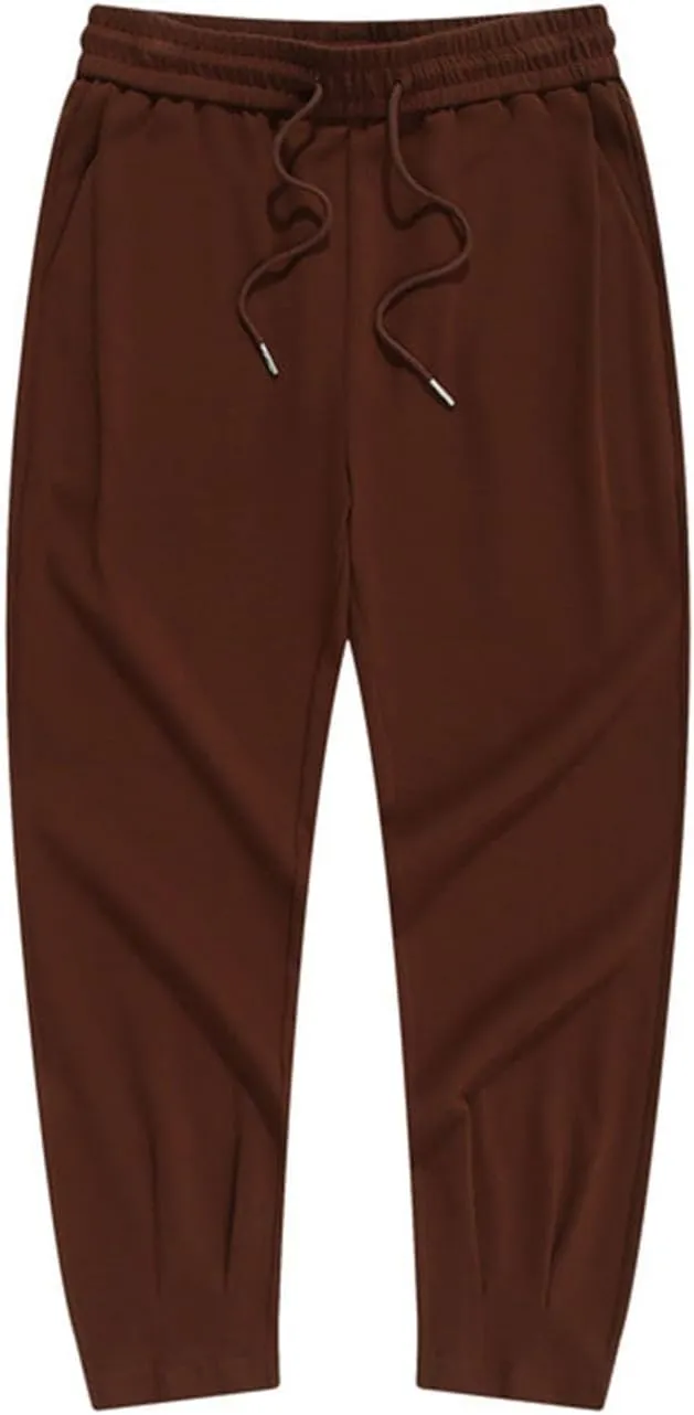 Mens Cotton Relaxed Fit Athletic Pants with Pockets Casual Elastic Waist Drawstring Sweatpants Loose Jogger Trousers