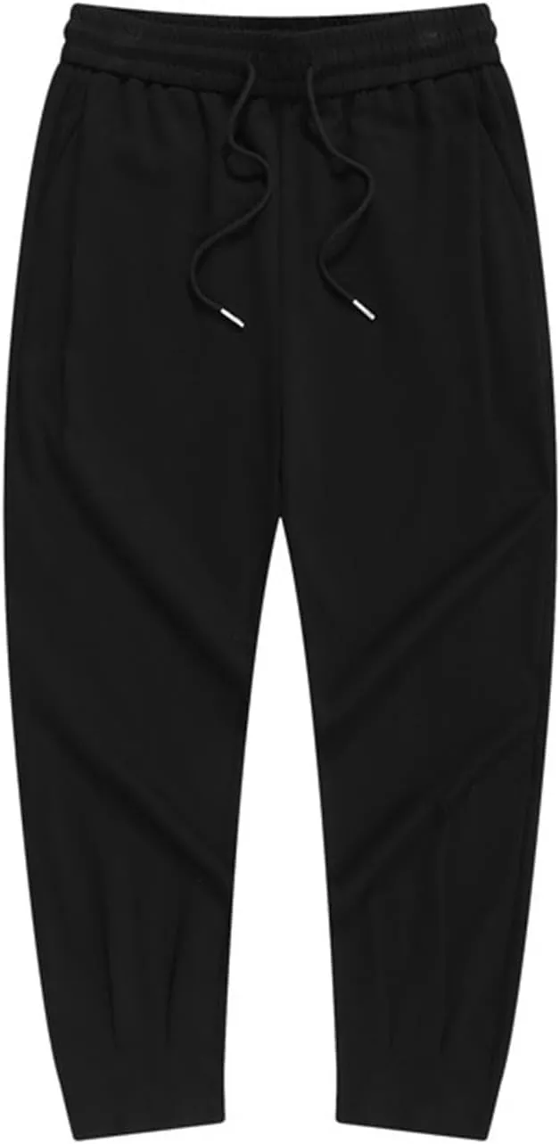 Mens Cotton Relaxed Fit Athletic Pants with Pockets Casual Elastic Waist Drawstring Sweatpants Loose Jogger Trousers