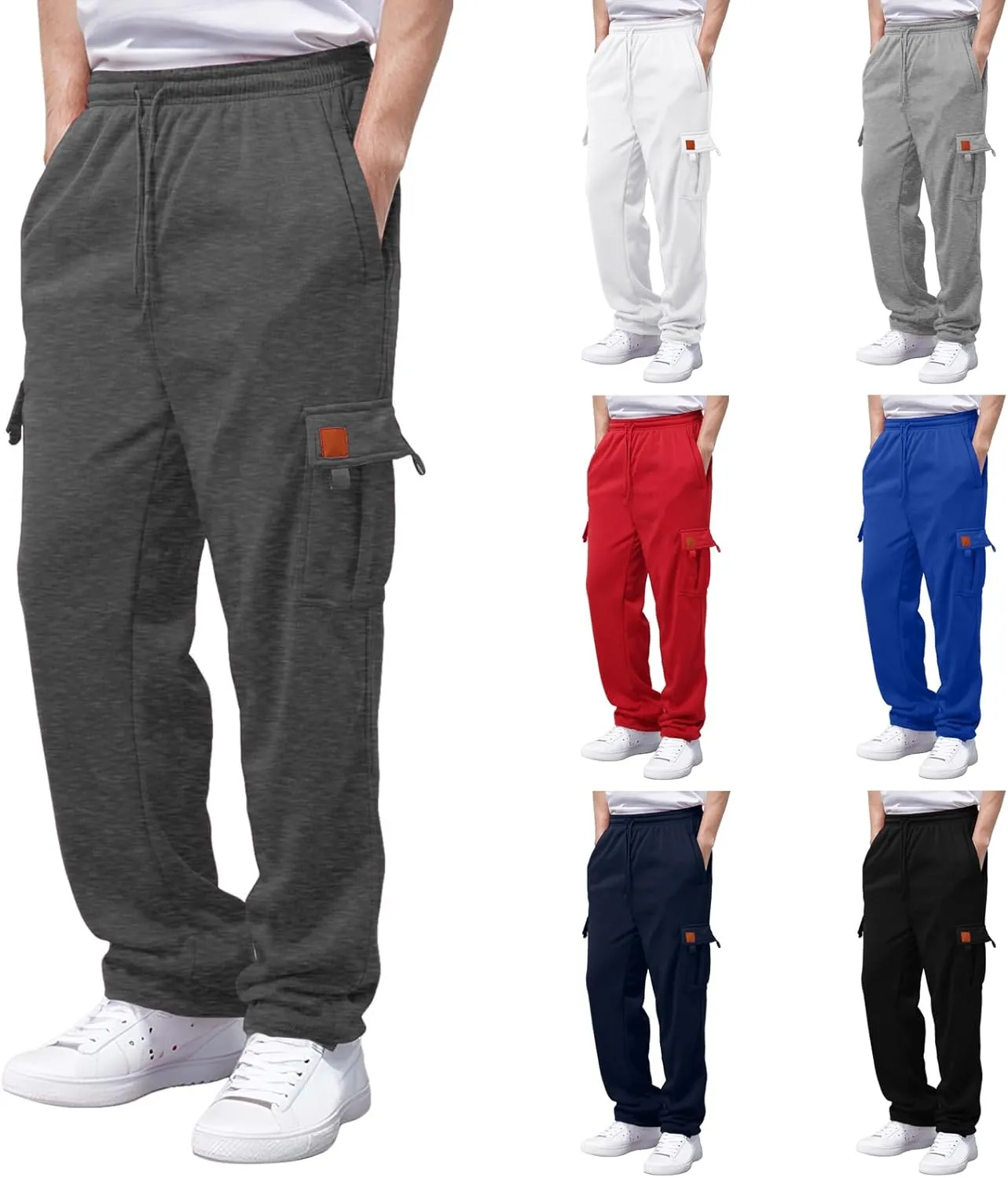 Men's Cotton Sweatpants Drawstring Baggy Wide Straight Leg Relaxed Fit Pants Business Trousers with Pocket