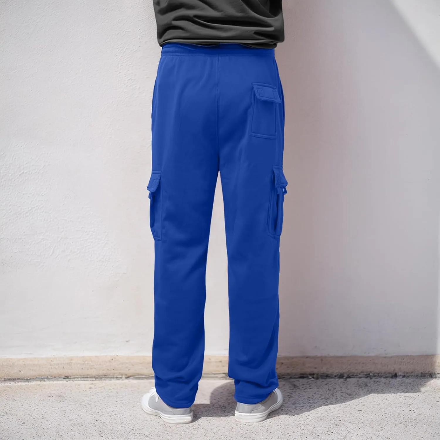 Men's Cotton Sweatpants Drawstring Baggy Wide Straight Leg Relaxed Fit Pants Business Trousers with Pocket