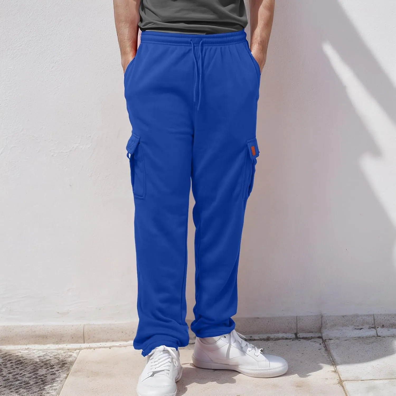 Men's Cotton Sweatpants Drawstring Baggy Wide Straight Leg Relaxed Fit Pants Business Trousers with Pocket