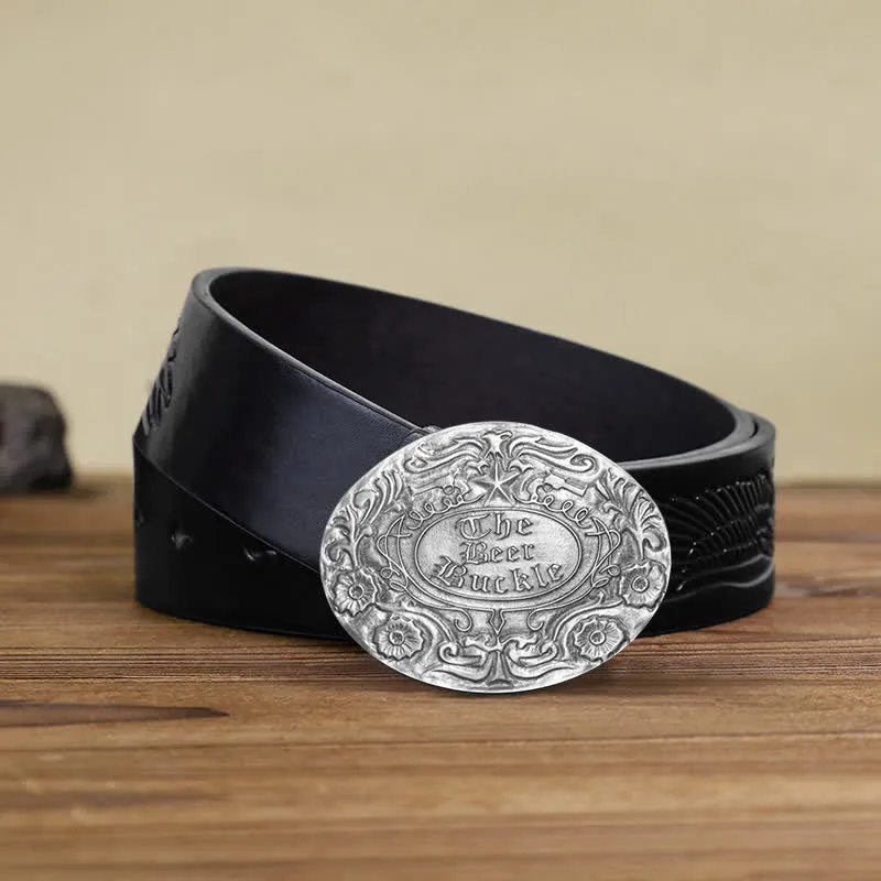 Men's DIY Engrave Flower Creative Beer Holder Buckle Leather Belt